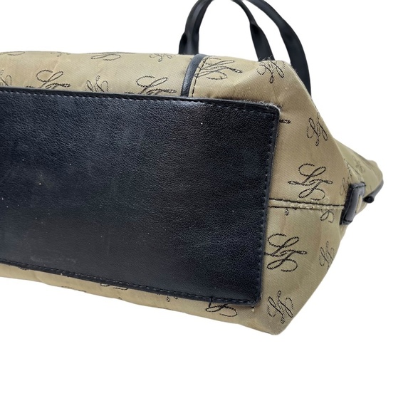 LONGABERGER Black Tan Double Handle Tote Shoulder Bag Genuine Leather Trim Purse - Picture 7 of 16